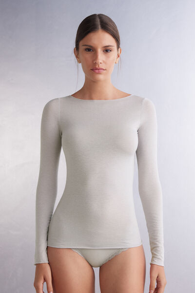 Intimissimi Maglia in Modal Ultralight con Cashmere con scollo a Barchetta Donna Grigio Chiaro Taglia L