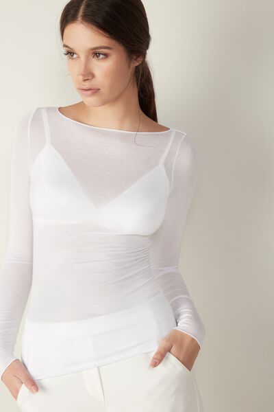 Intimissimi Maglia in Modal Ultralight con Cashmere con scollo a Barchetta Donna Bianco Taglia M