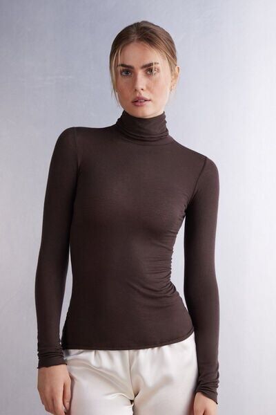 Intimissimi Maglia in Modal Ultralight con Cashmere Collo Alto Donna Marrone Taglia M