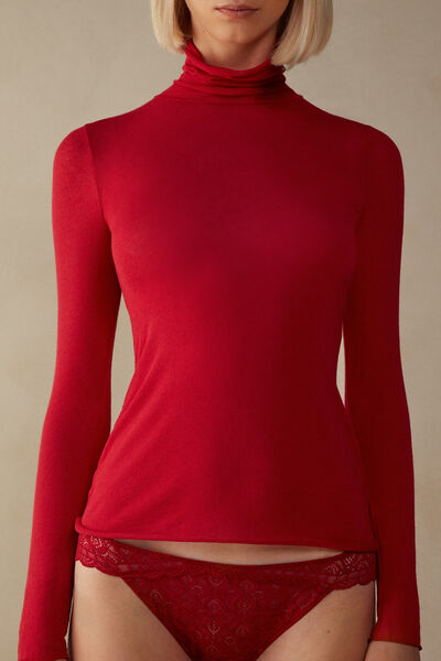 Intimissimi Maglia in Modal Ultralight con Cashmere Collo Alto Donna Rosso Taglia M