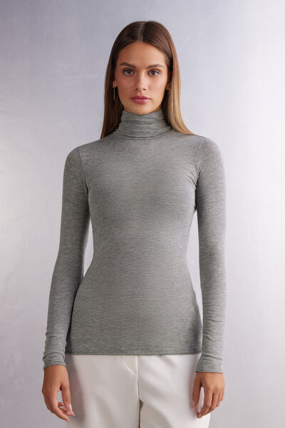 Intimissimi Maglia in Modal Ultralight con Cashmere Collo Alto Donna Grigio Taglia M