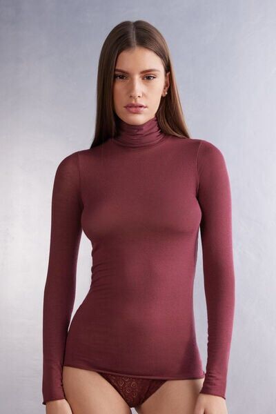 Intimissimi Maglia in Modal Ultralight con Cashmere Collo Alto Donna Bordeaux Taglia S