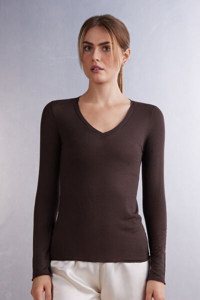 Intimissimi Maglia Scollo a V in Modal Ultralight con Cashmere Donna Marrone Taglia S