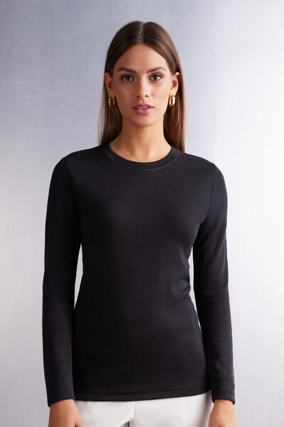 Intimissimi Maglia Girocollo Wool & Cotton a Manica Lunga Donna Nero Taglia S