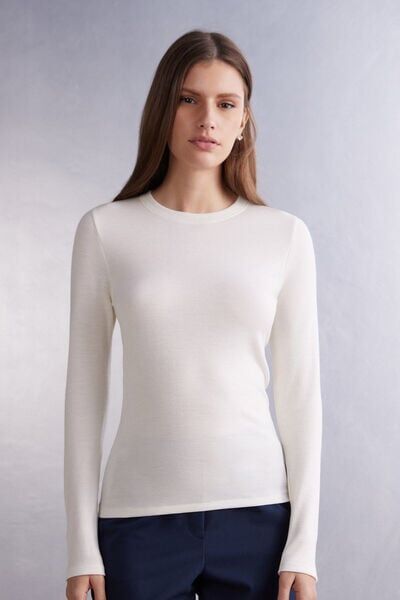 Intimissimi Maglia Girocollo Wool & Cotton a Manica Lunga Donna Avorio Taglia S