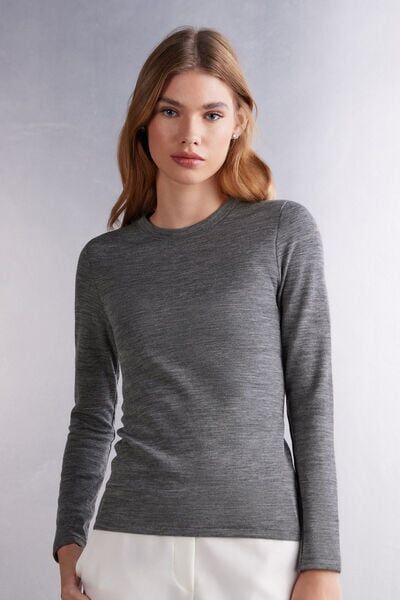 Intimissimi Maglia Girocollo Wool & Cotton a Manica Lunga Donna Grigio Taglia M