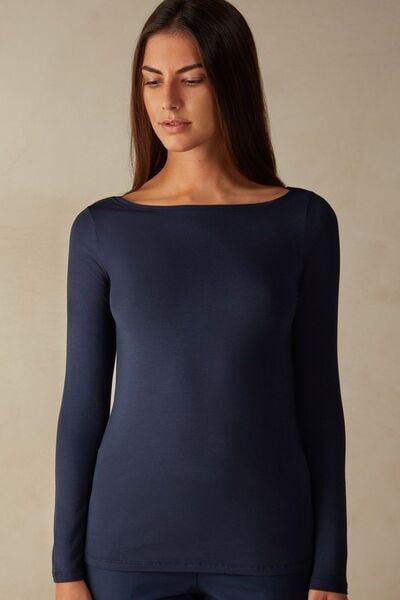 Intimissimi Maglia Manica Lunga Scollo a Barchetta in Micromodal Donna Blu Taglia M