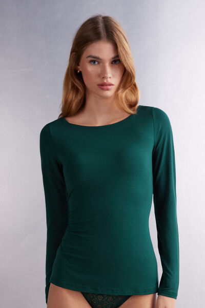 Intimissimi Maglia Manica Lunga Scollo a Barchetta in Micromodal Donna Verde Taglia L