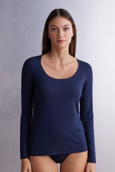 Intimissimi Maglia a Manica Lunga con Scollo a Madonna in Micromodal Donna Blu Taglia L