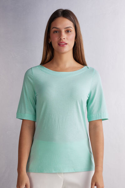 Intimissimi Maglia Manica Corta Scollo a Barchetta in Cotone Supima® Ultrafresh Donna Verde Taglia L