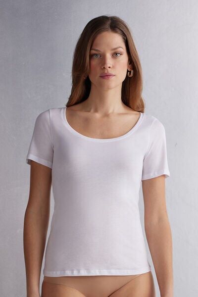 Intimissimi Maglia Manica Corta con Scollo a Madonna in Cotone Ultrafresh Donna Bianco Taglia M