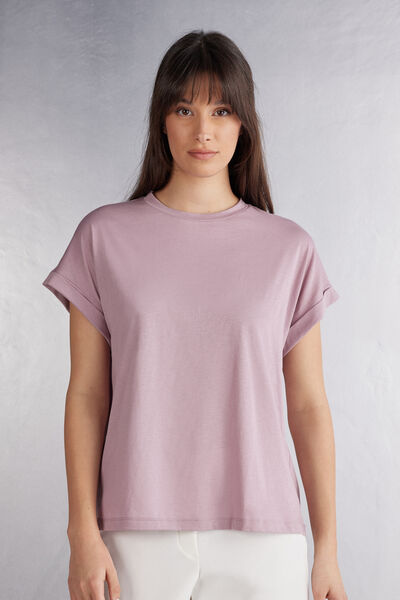 Intimissimi Maglia Manica Corta con Risvolto in Cotone Ultrafresh Donna Viola Taglia M