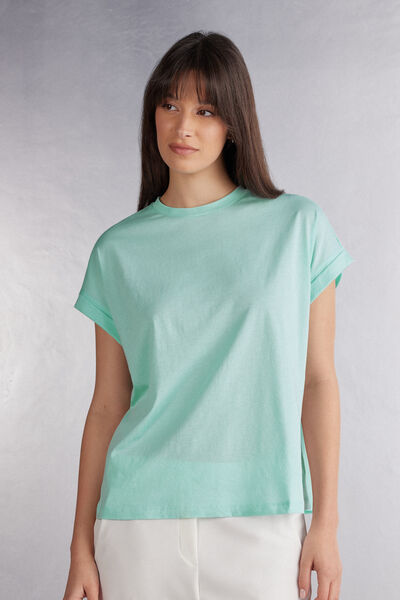 Intimissimi Maglia Manica Corta con Risvolto in Cotone Ultrafresh Donna Verde Taglia M