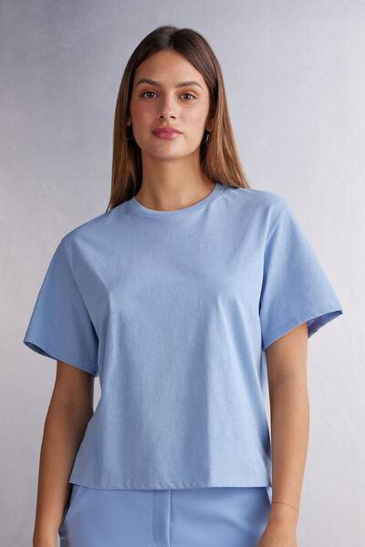 Intimissimi Maglia Manica Corta Boxy Fit in Cotone Donna Azzurro Taglia M