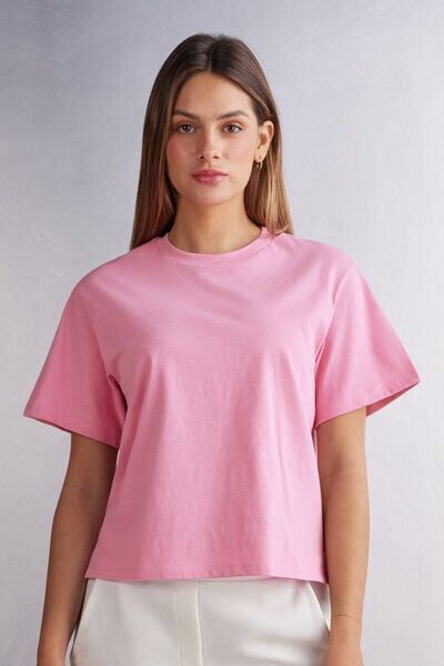 Intimissimi Maglia Manica Corta Boxy Fit in Cotone Donna Rosa Taglia L