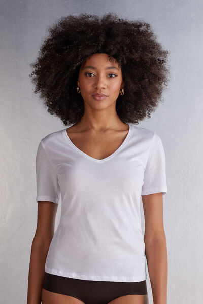 Intimissimi Maglia Manica Corta con Scollo a V in Cotone Ultrafresh Donna Bianco Taglia M