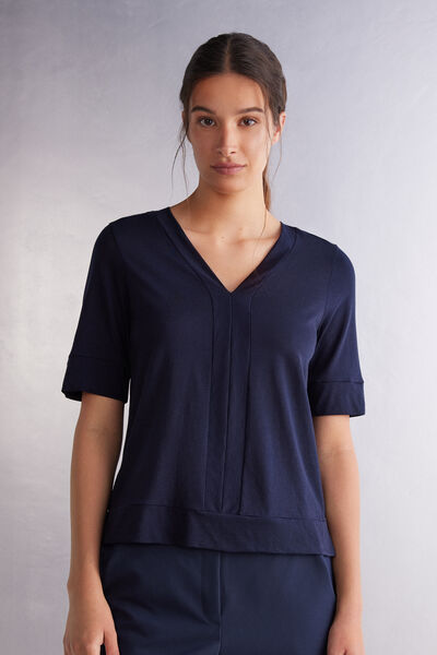 Intimissimi Maglia Manica Corta Scollo a V in Cotone Supima® Ultrafresh Donna Blu Taglia M