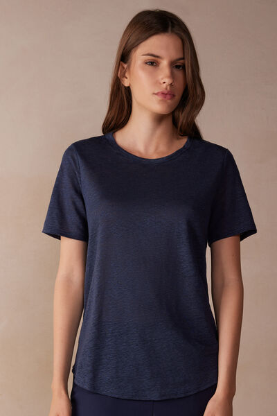 Intimissimi Maglia Manica Corta in Lino Donna Blu Taglia L