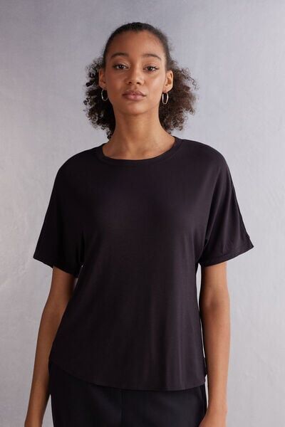 Intimissimi Maglia Manica Corta in Fresh Bamboo Donna Nero Taglia L