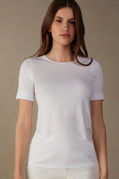 Intimissimi Maglia Manica Corta Girocollo in Micromodal Donna Bianco Taglia S