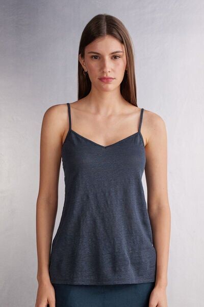 Intimissimi Top Scollo a V in Lino Donna Blu Taglia L