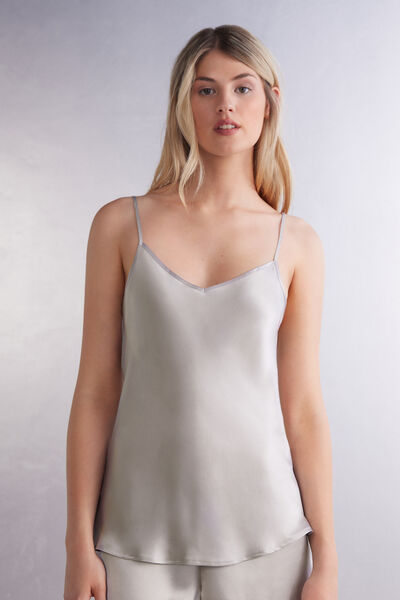 Intimissimi Top in Raso di Seta con Scollo a V Donna Grigio Chiaro Taglia M