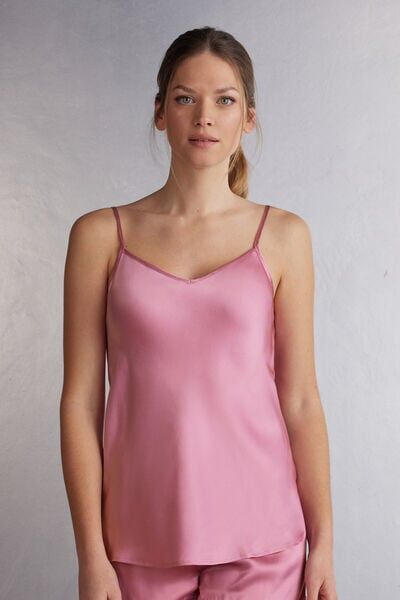 Intimissimi Top in Raso di Seta con Scollo a V Donna Rosa Taglia S