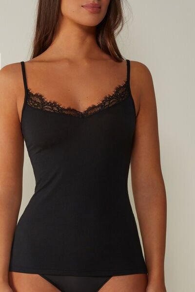 Intimissimi Top in Modal Ultralight con Cashmere con Pizzo Donna Nero Taglia M