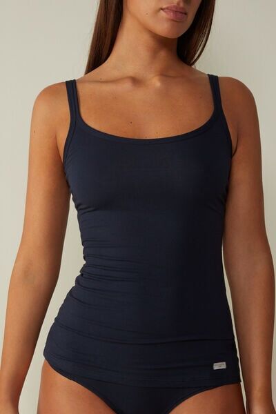 Intimissimi Top Spallina Sottile in Cotone Donna Blu Taglia L