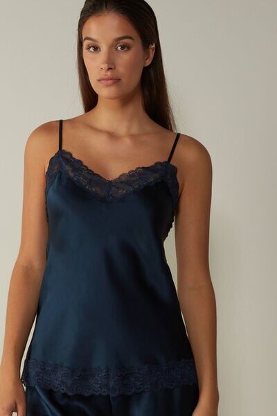 Intimissimi Canotta in Seta e Pizzo Donna Blu Taglia XS