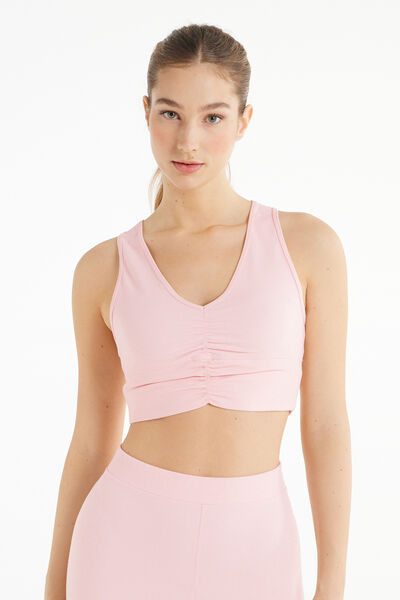 Tezenis Top Corto Scollo Americana con Arriccio in Microfibra Morbida Donna Rosa Chiaro Tamaño M