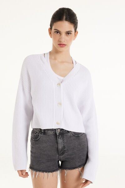 Tezenis Cardigan Corto Manica Lunga con Bottoni a Coste Donna Bianco Tamaño S