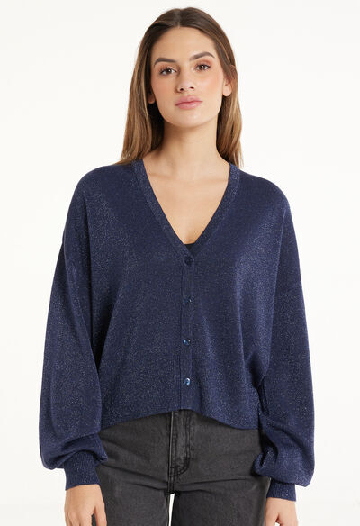 Tezenis Cardigan Corto Manica Lunga con Bottoni Tessuto Laminato Donna Blu Tamaño S