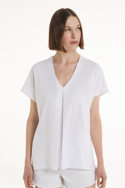 Tezenis T-Shirt Scollo a V con Pince in Cotone Donna Bianco Tamaño S