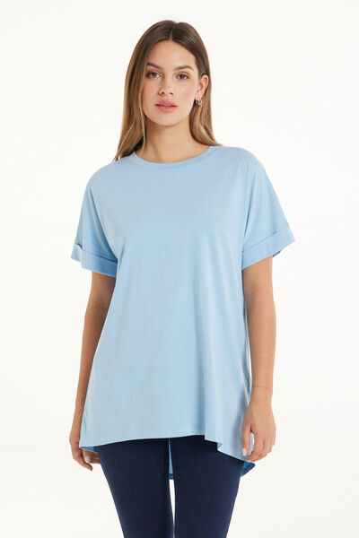 Tezenis T-Shirt in Cotone con Risvolto Kimono Donna Azzurro Tamaño S