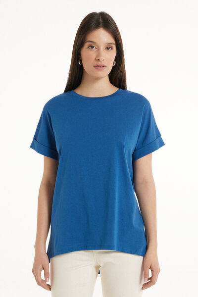 Tezenis T-Shirt in Cotone con Risvolto Kimono Donna Blu Tamaño S