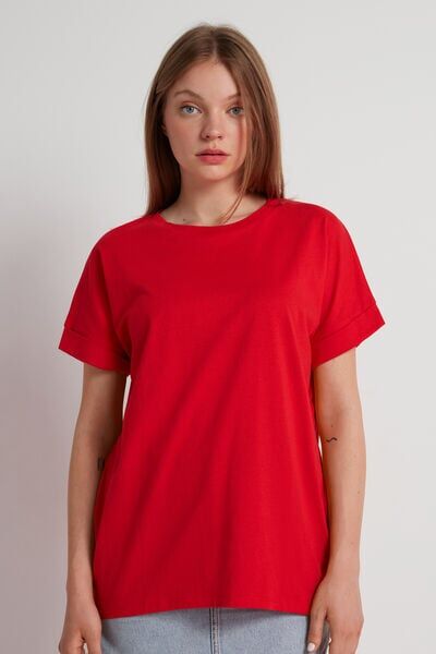 Tezenis T-Shirt in Cotone con Risvolto Kimono Donna Rosso Tamaño S