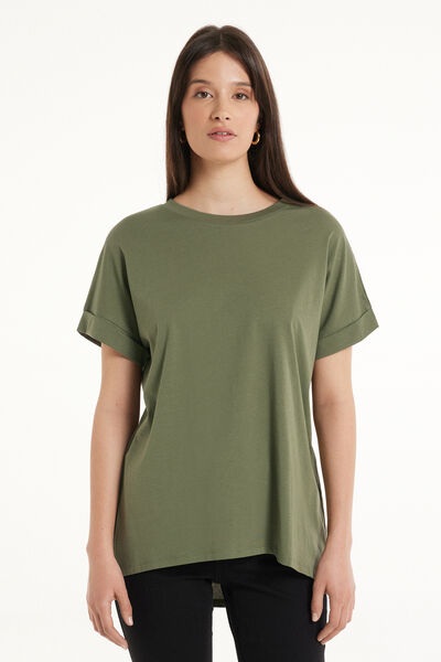 Tezenis T-Shirt in Cotone con Risvolto Kimono Donna Verde Tamaño S