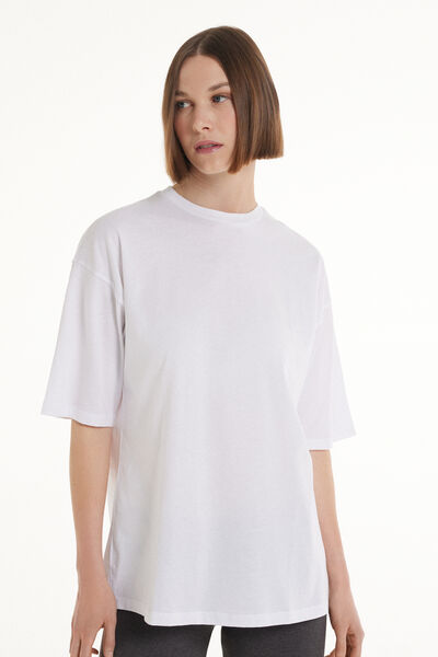 Tezenis T-Shirt a Girocollo Oversize in Cotone Donna Bianco Tamaño L