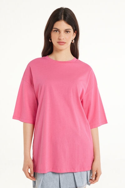 Tezenis T-Shirt a Girocollo Oversize in Cotone Donna Rosa Tamaño L