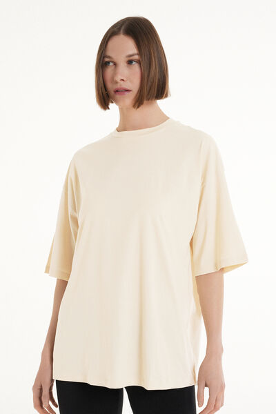 Tezenis T-Shirt a Girocollo Oversize in Cotone Donna Naturale Tamaño L