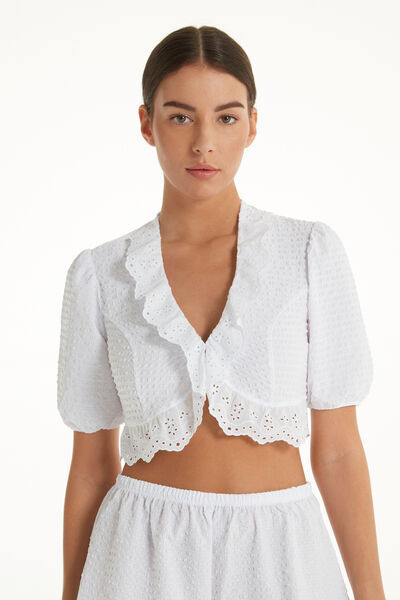 Tezenis Top Corto Manica Corta Effetto Stropicciato Donna Bianco Tamaño L