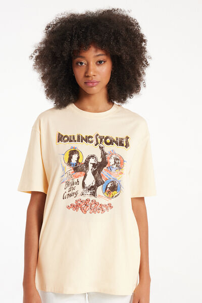 Tezenis T-Shirt in Cotone con stampa Rolling Stones Unisex Donna Naturale Tamaño L