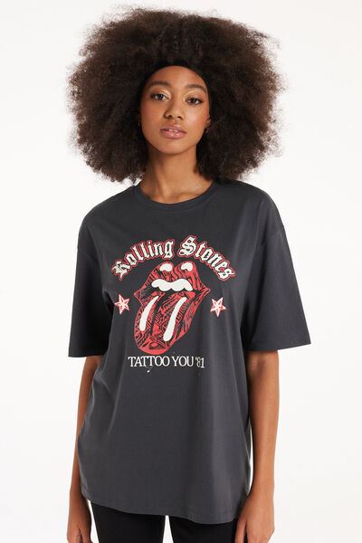 Tezenis T-Shirt in Cotone con stampa Rolling Stones Unisex Donna Nero Tamaño L