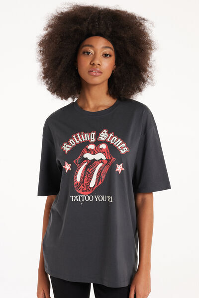 Tezenis T-Shirt in Cotone con stampa Rolling Stones Unisex Donna Nero Tamaño XL