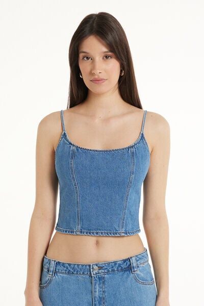 Tezenis Top Corto in Denim con Spalline Sottili Donna Blu Tamaño L