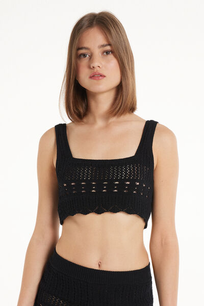 Tezenis Crop Top Lavorazione Crochet Donna Nero Tamaño M