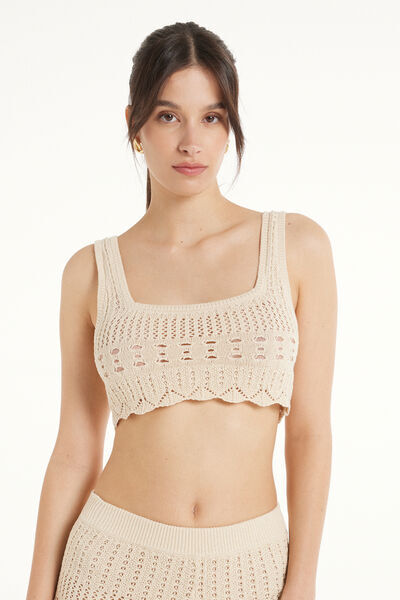 Tezenis Crop Top Lavorazione Crochet Donna Naturale Tamaño S