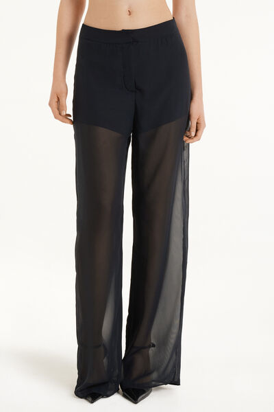 Tezenis Pantalone Lungo a Palazzo in Chiffon Donna Nero Tamaño XS