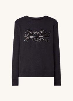 Superdry Sweater met logo van pailletten - Zwart